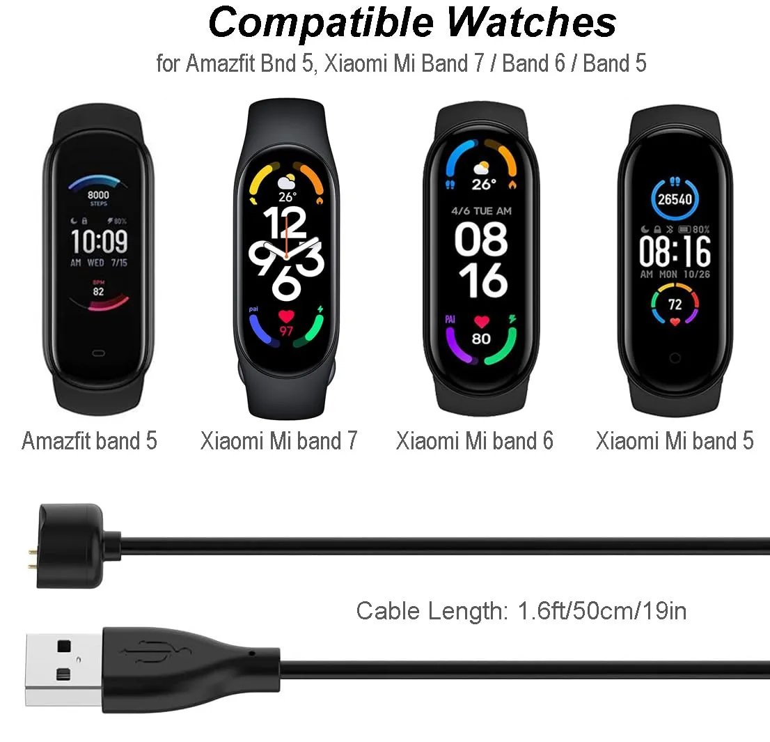 Emilydeals Charger for Amazfit Band 5, Xiaomi Mi Band 7/6/5 Activity Fitness Tracker - Replacement Magnetic Charging Cable USB Cord [1m/3.3ft]
