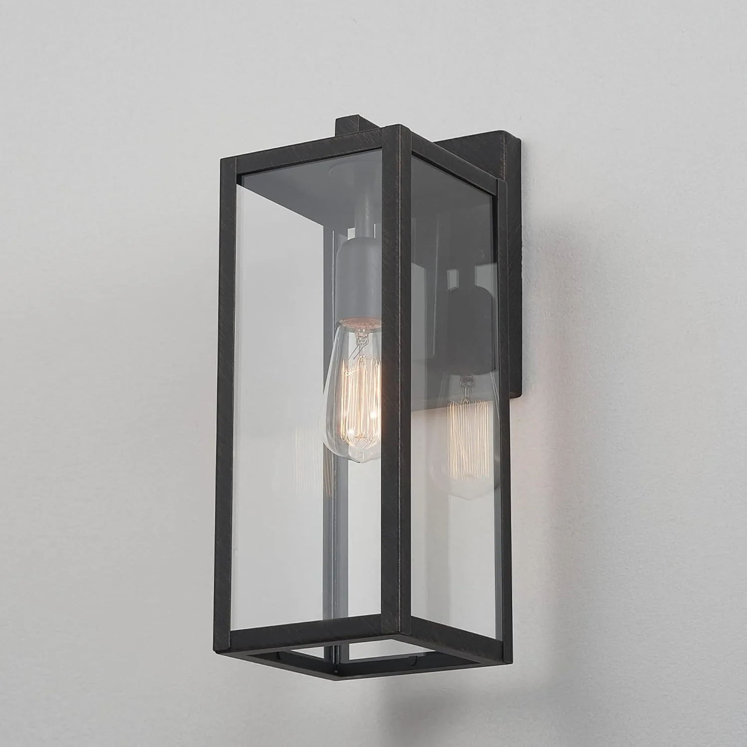 GLOBE Electric 44837 1-Light Outdoor Indoor Wall Sconce, Brushed Dark Bronze, Clear Glass Shade, Back Porch Lights, Front Patio, Garage Fixture, Exterior Lighting for House