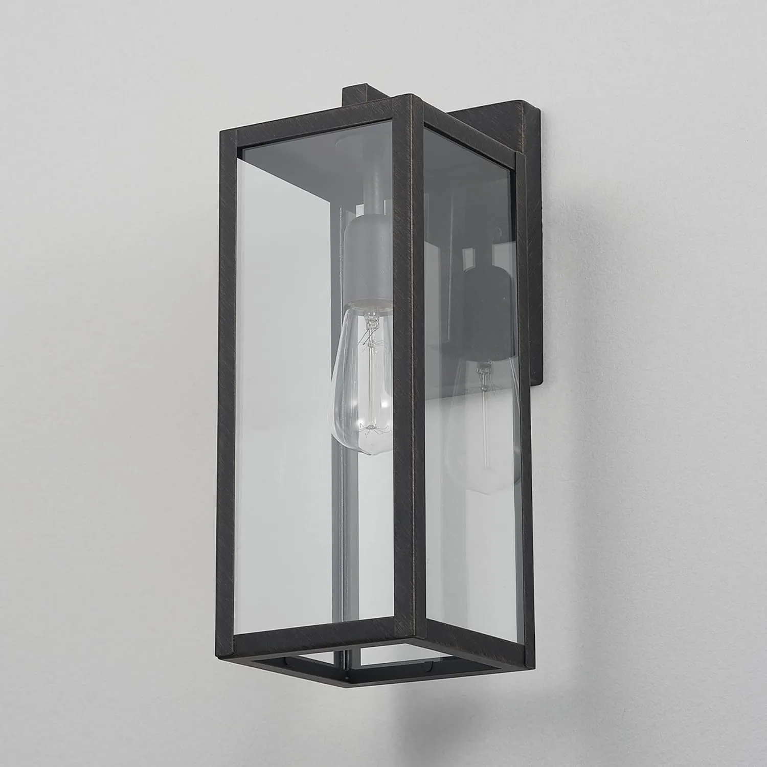 GLOBE Electric 44837 1-Light Outdoor Indoor Wall Sconce, Brushed Dark Bronze, Clear Glass Shade, Back Porch Lights, Front Patio, Garage Fixture, Exterior Lighting for House