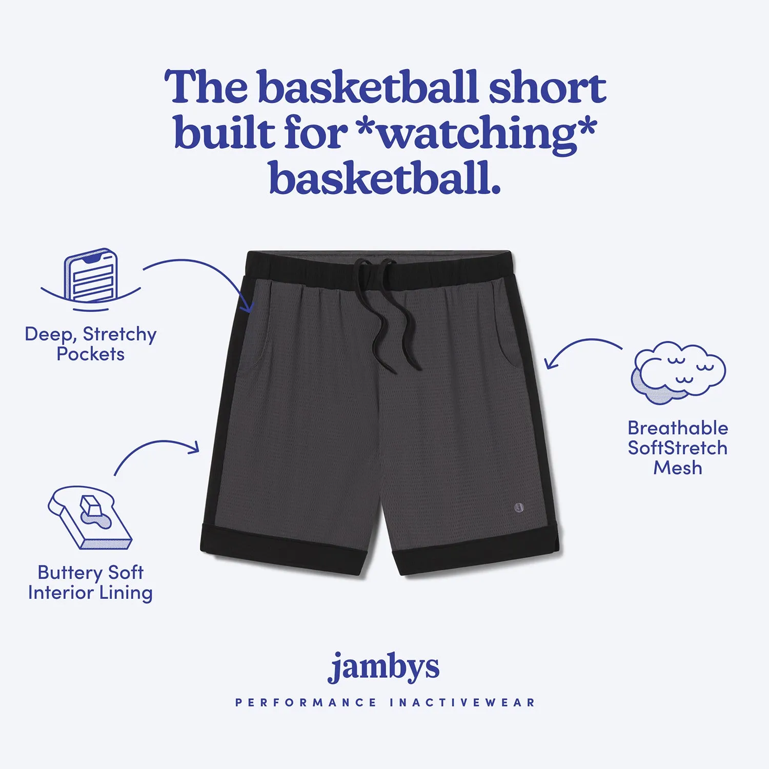 Gray/Black SoftStretch Basketball Shorts