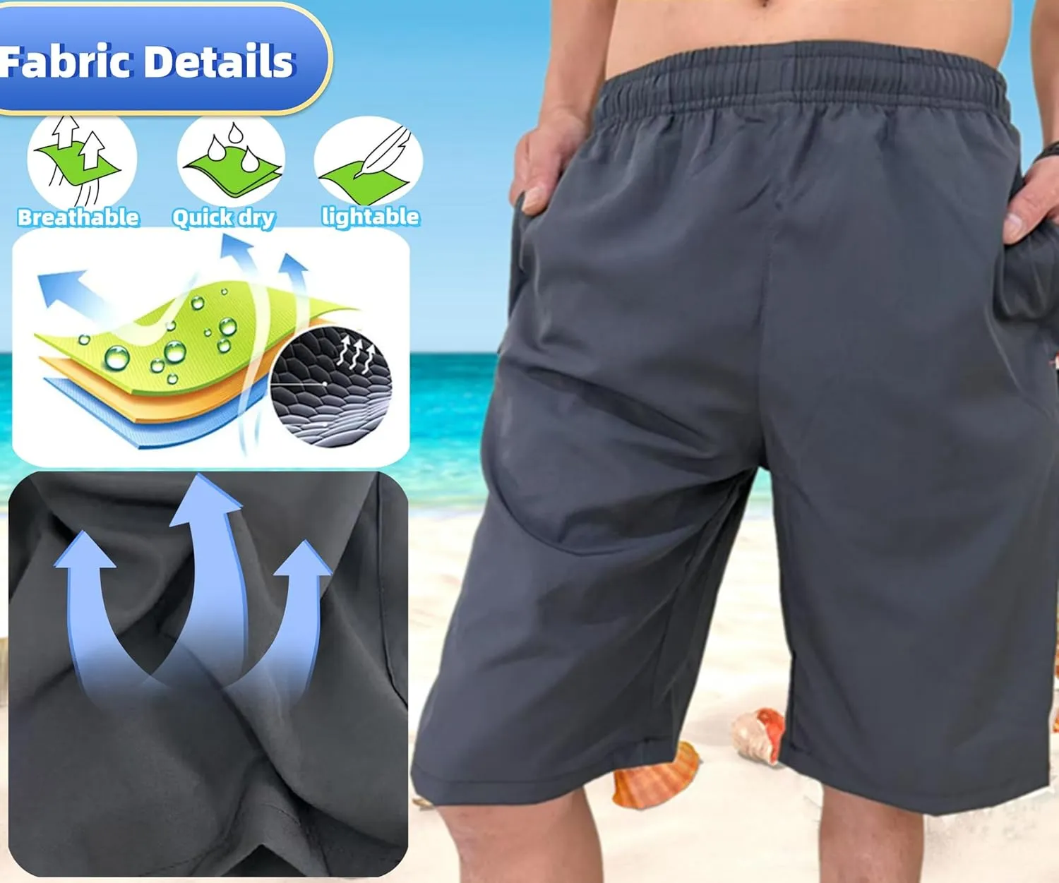 Men's Athletic Running Workout Shorts 11 inches Swim Trunks with Ziper Pockets Quick Dry Lightweight