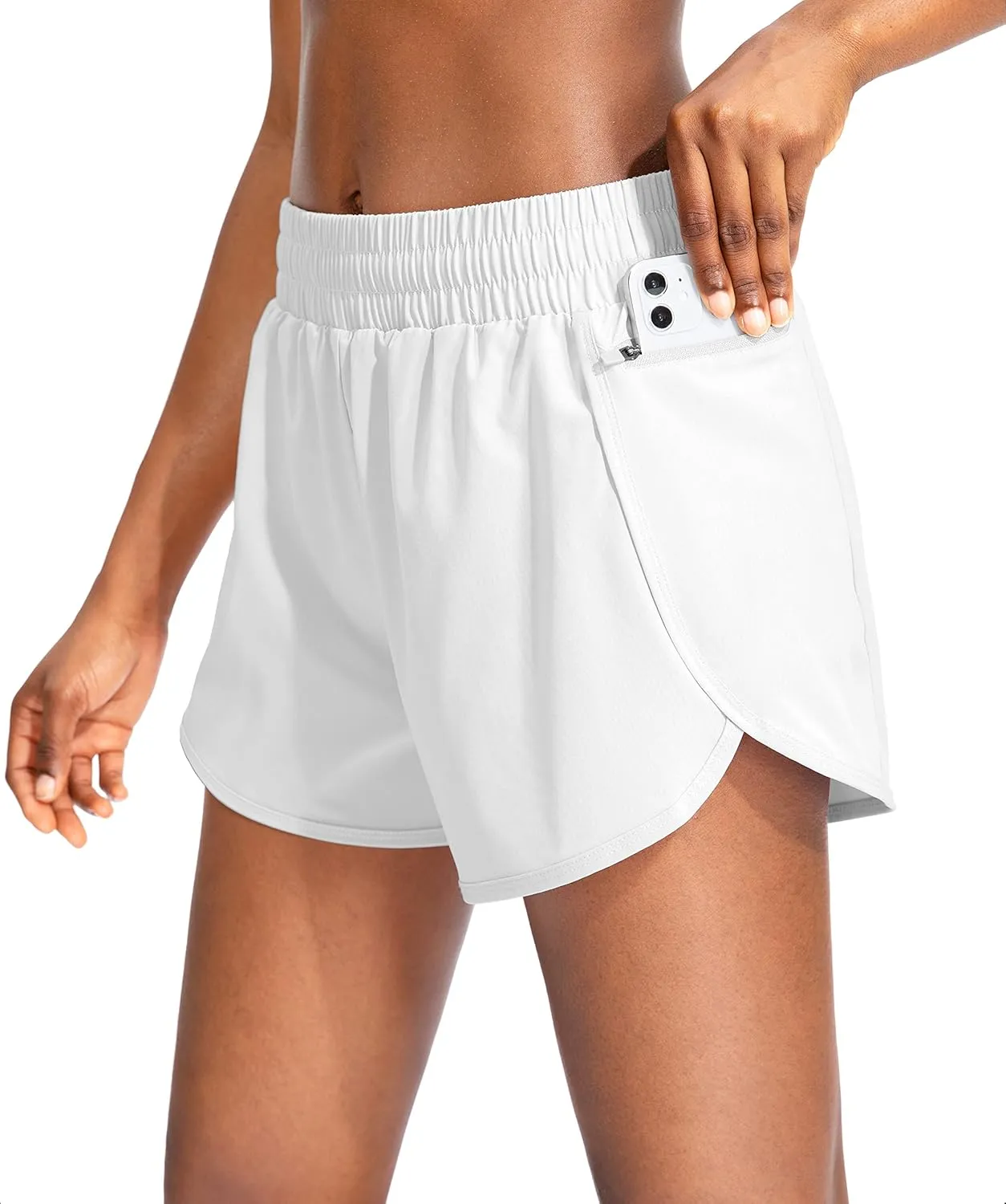 Soothfeel Womens Running Shorts with Zipper Pockets High Waisted Athletic Gym Workout Shorts for Women with Liner