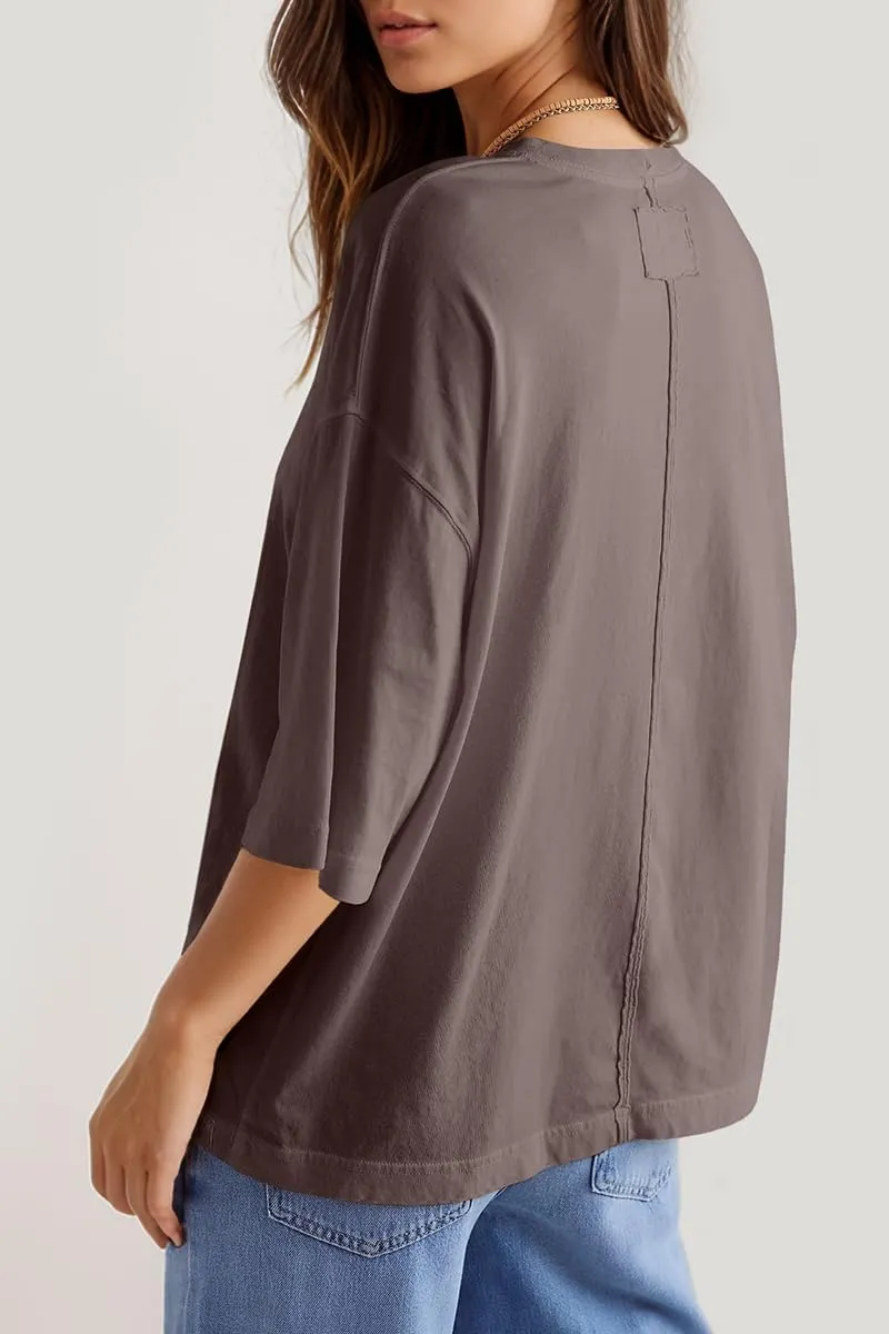 UNCLECAT Womens Oversized T Shirts Summer Trendy 3/4 Sleeve Tops Crew Neck Loose Fit Workout Tee Clothes
