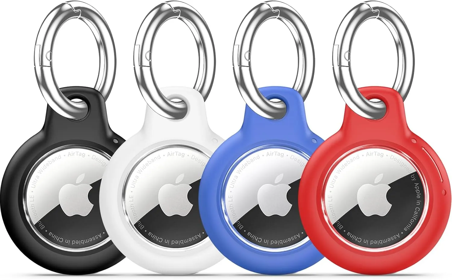 Upgrade Waterproof 4 Pack Airtags Holder with Apple Airtags Keychain, Hard PC Air Tag Case, Anti-Scratch & Shock Air tag Holder, Men's Women's Keyrings & Keychains - Black White Blue Red