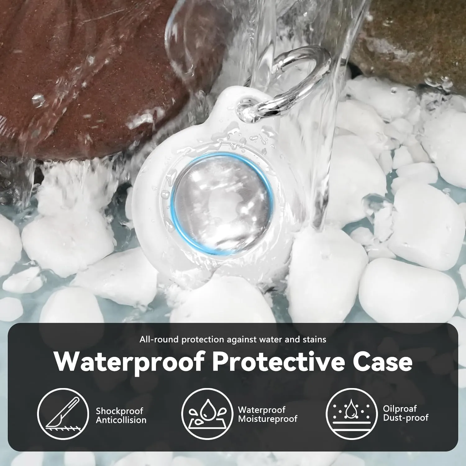 Upgrade Waterproof 4 Pack Airtags Holder with Apple Airtags Keychain, Hard PC Air Tag Case, Anti-Scratch & Shock Air tag Holder, Men's Women's Keyrings & Keychains - Black White Blue Red