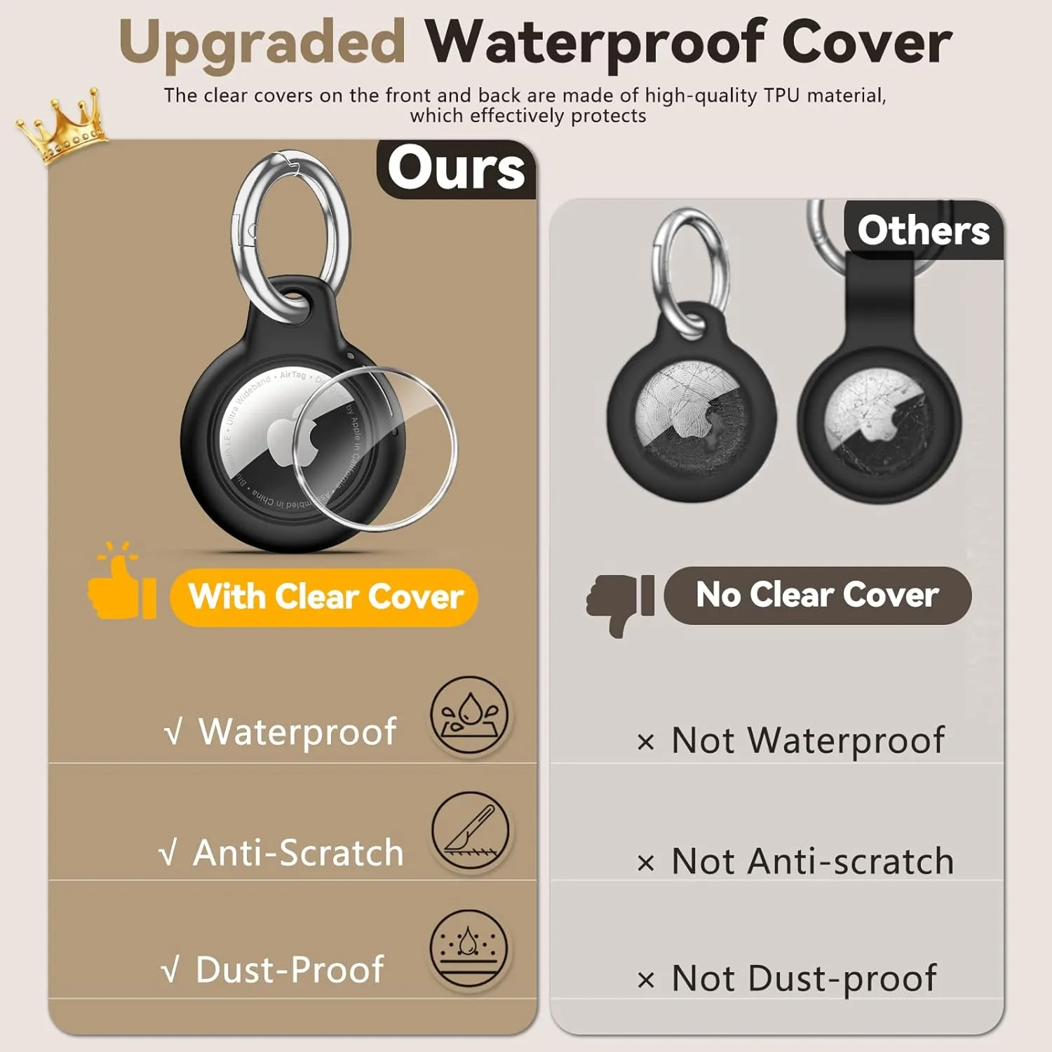 Upgrade Waterproof 4 Pack Airtags Holder with Apple Airtags Keychain, Hard PC Air Tag Case, Anti-Scratch & Shock Air tag Holder, Men's Women's Keyrings & Keychains - Black White Blue Red