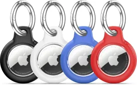 Upgrade Waterproof 4 Pack Airtags Holder with Apple Airtags Keychain, Hard PC Air Tag Case, Anti-Scratch & Shock Air tag Holder, Men's Women's Keyrings & Keychains - Black White Blue Red