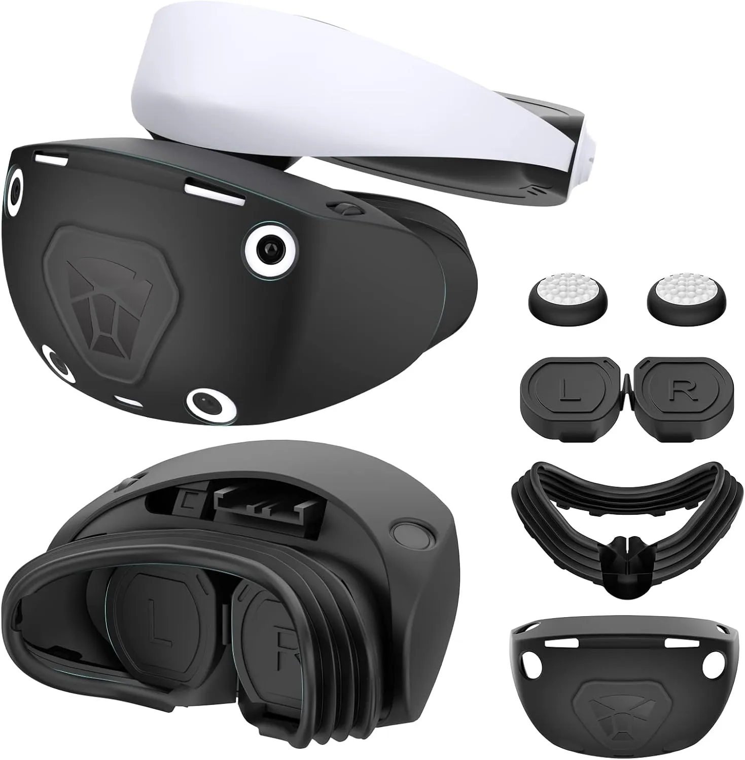 VR Protector Set for PlayStation VR2: Silicone PSVR2 Headset & Face Cushion Cover, Lens Dust Cover & 2 Pack Controller Thumb Grips for PS5 VR Vita Accessories - Sweatproof & Washable