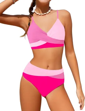 WIQI Girls Swimsuit Bikini Set 2 Piece Bathing Suits Color Block Criss Cross Swimwear Size 9-16